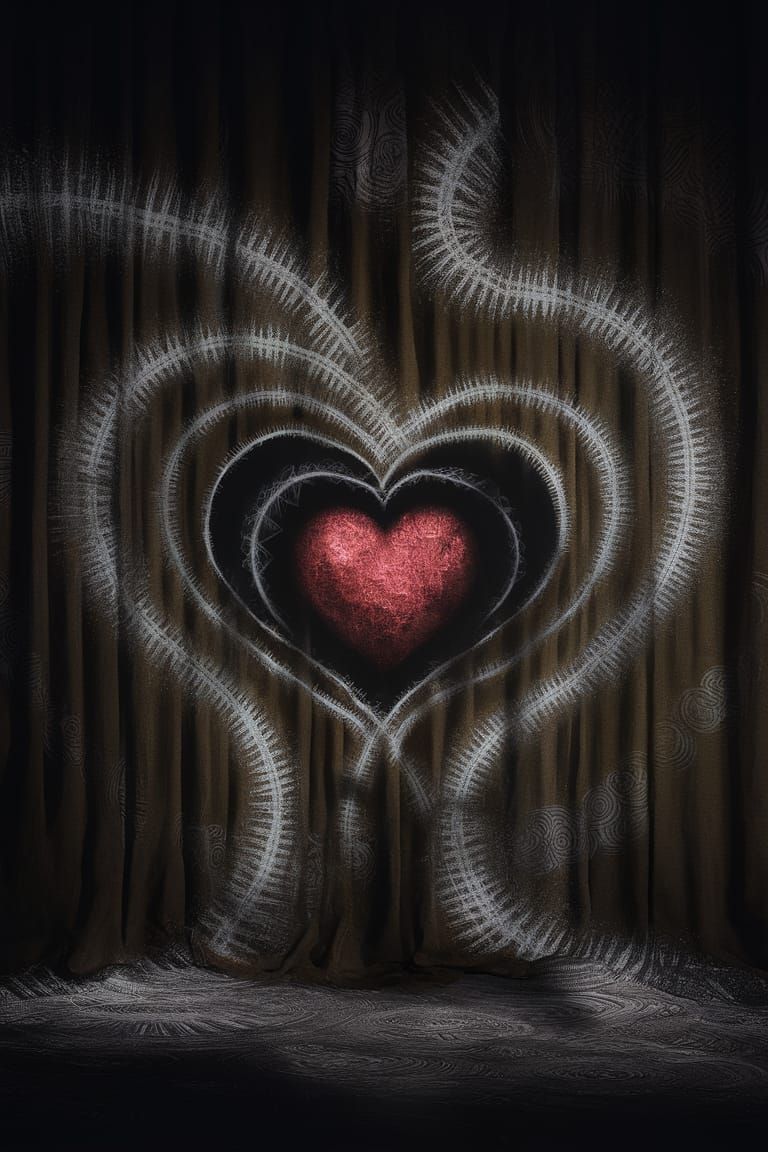 Mysterious Heart with Retro Magic and Shadows