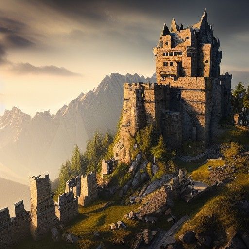 Orcish Castle on Mountain Peak in Hyperrealism