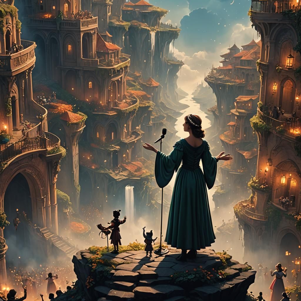 Silhouette Singer on Stage in Fantasy Matte Painting