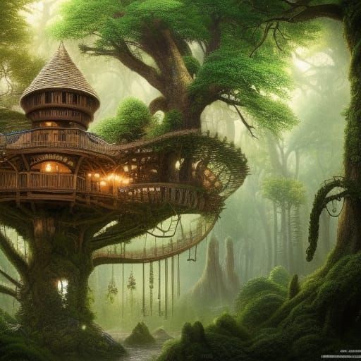 Enchanted Forest Treehouse: A Digital Painting