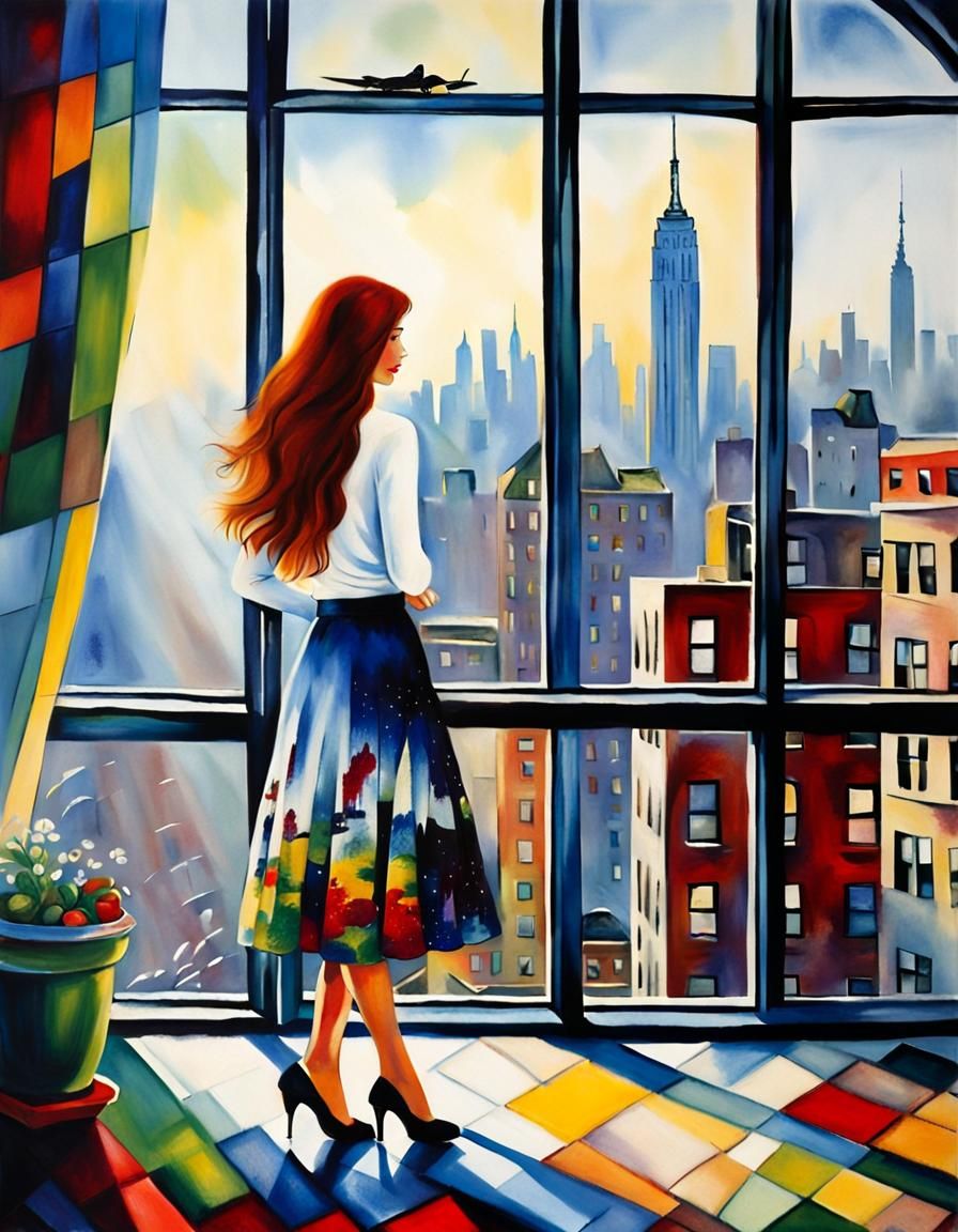 Lady at Window in Chagall Style