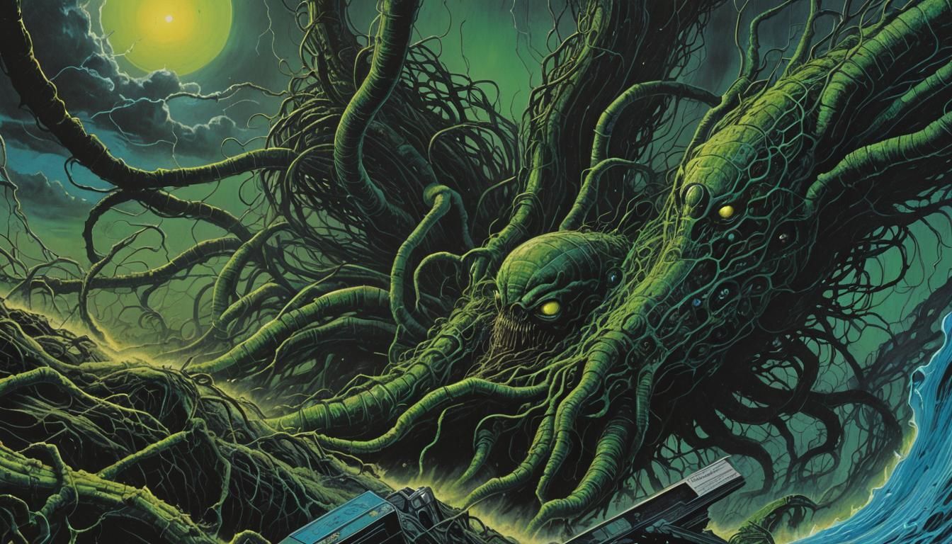 Beksiński-Inspired Bio-Futurism with Neon and Mutated Creatu...