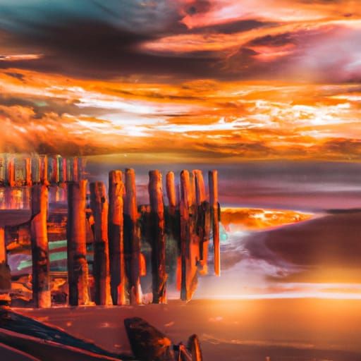 Surreal Beach Reflections in Vibrant Color Palette