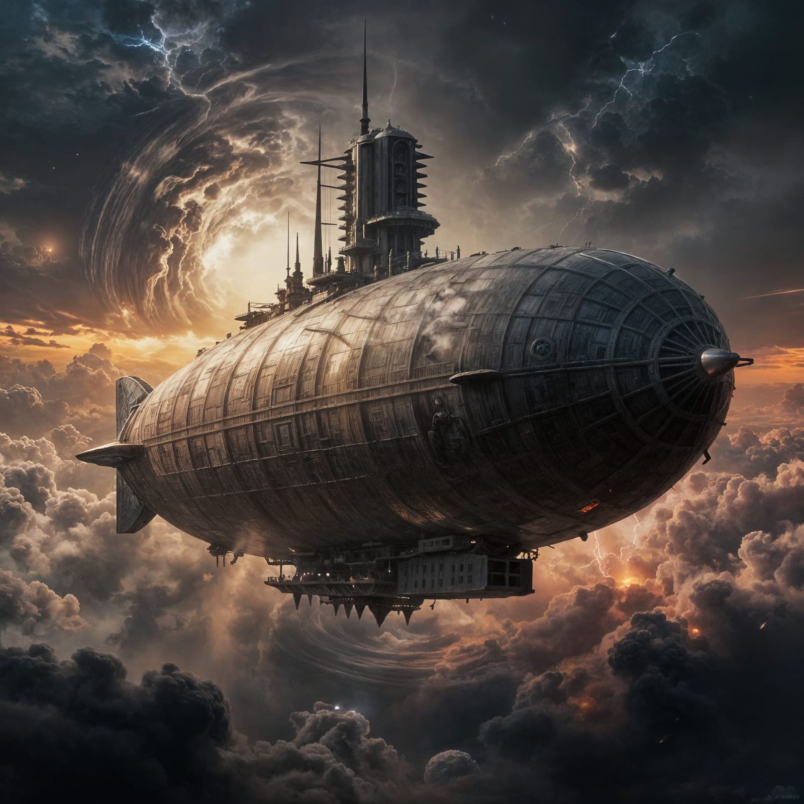 Colossal Zeppelin Battleship in Cosmic Dust Nebula