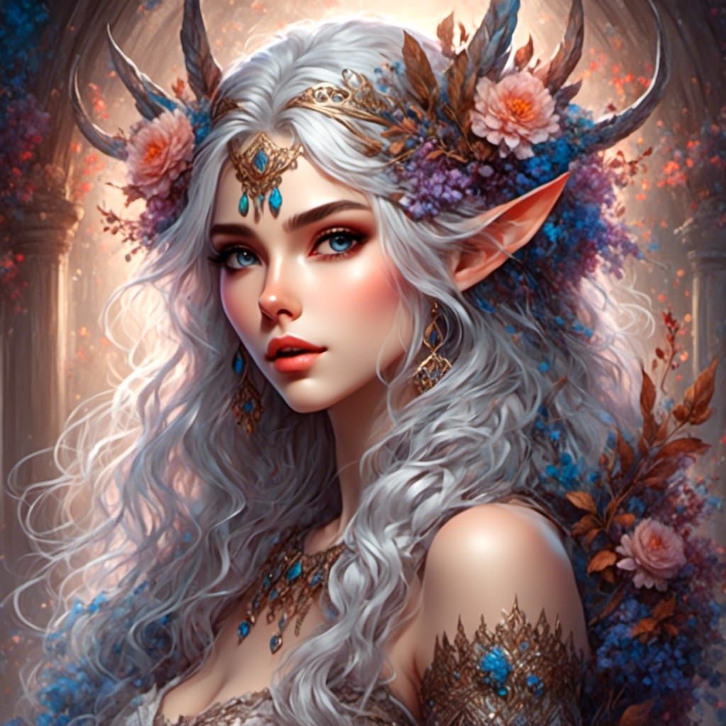 Elven Anime Girl in Detailed Color Sketch