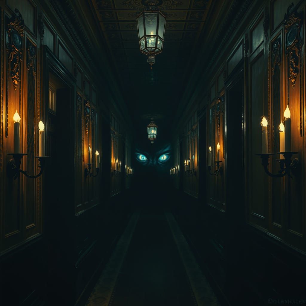 Ethereal Eyes in a Haunting Corridor