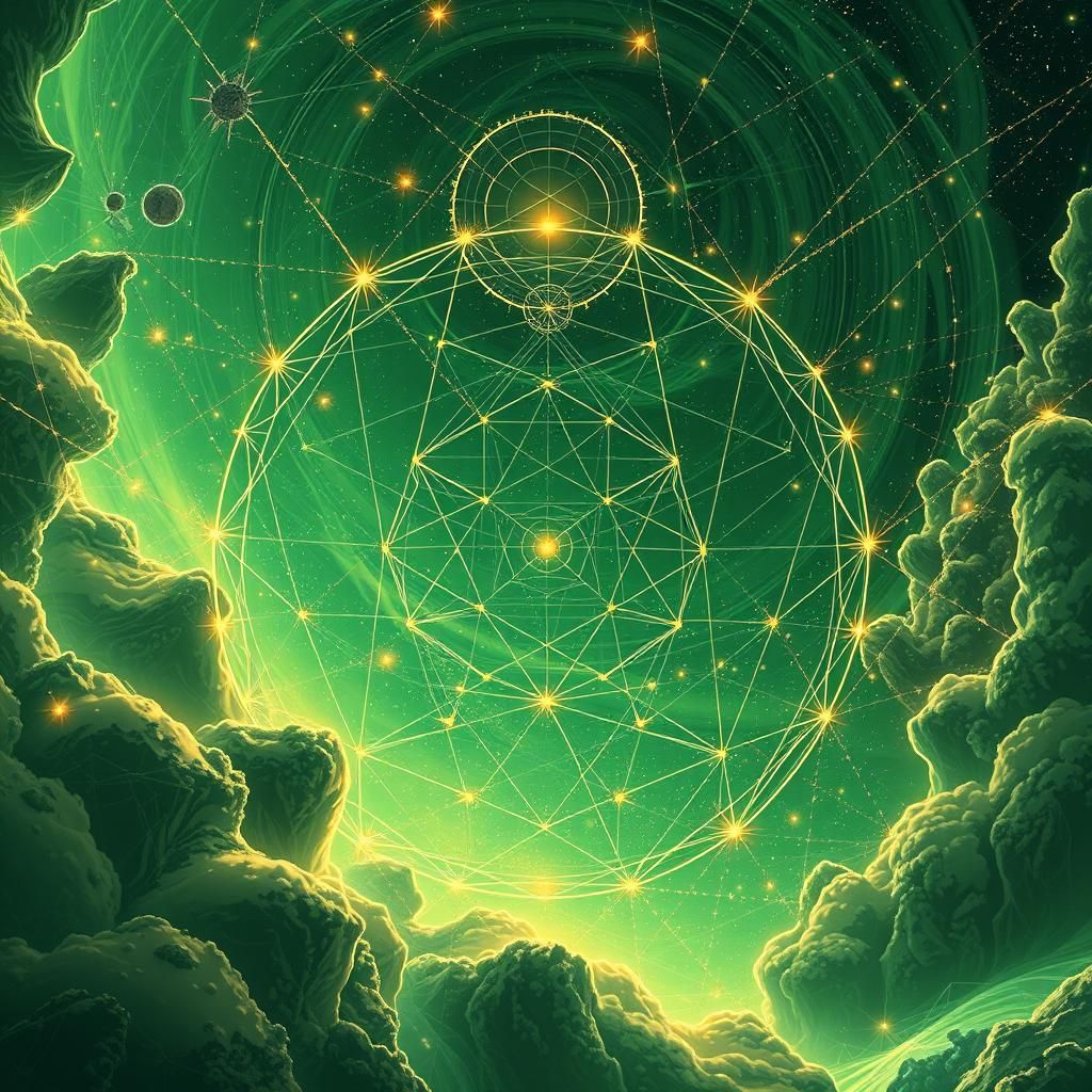 Radiant Astral Landscape with Geometric Starlight, Digital A...