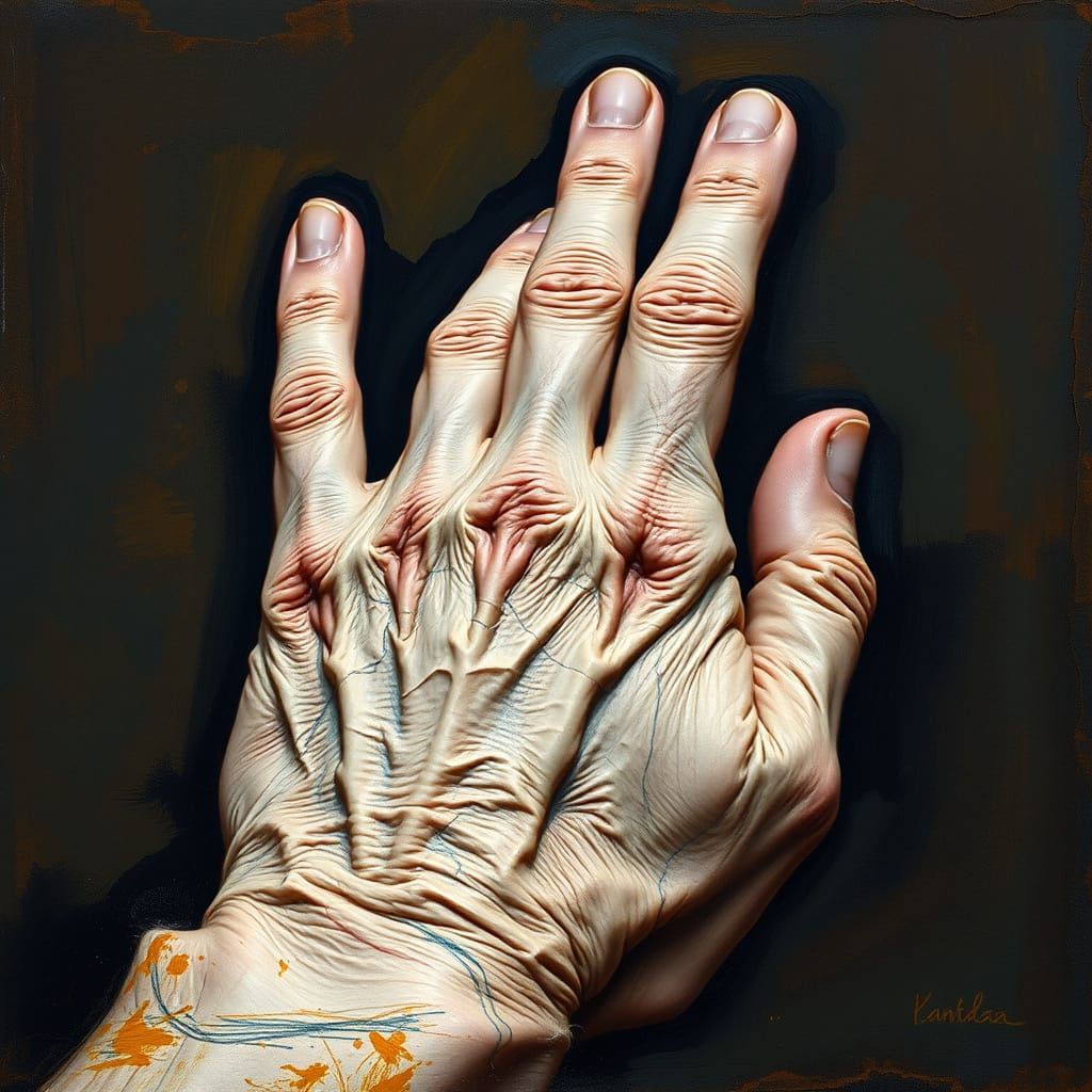 Detailed Old Man's Hand in Classic Art Style