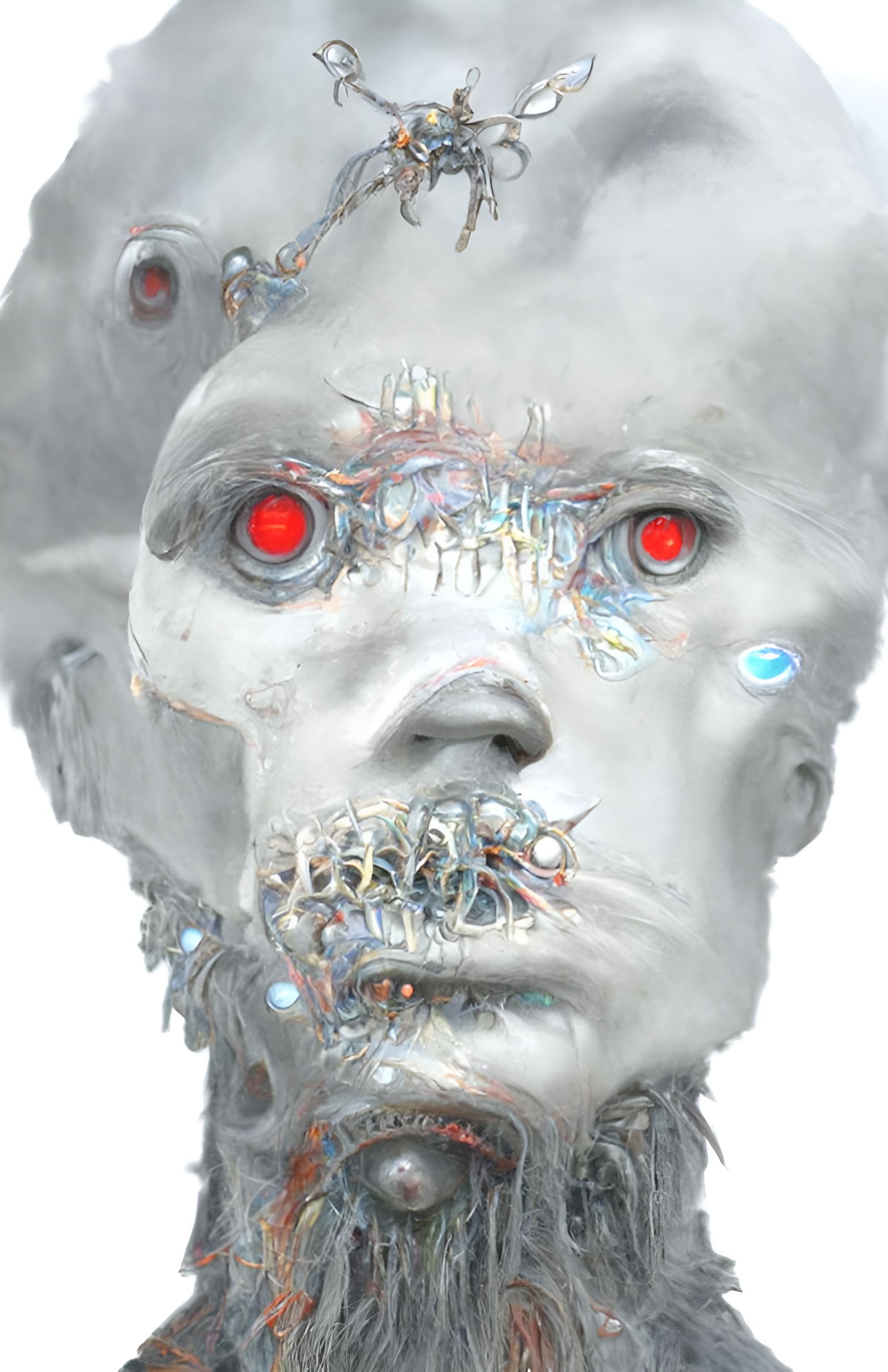 Glitchy Cyborg with Red Eyes: a Digital Rendering