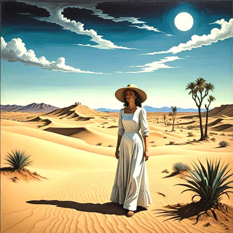 Surrealistic Desert Oasis in Matte Oil Painting