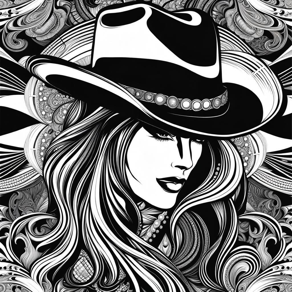 Cowgirl with Abstract Fractal and Zentangle Elements