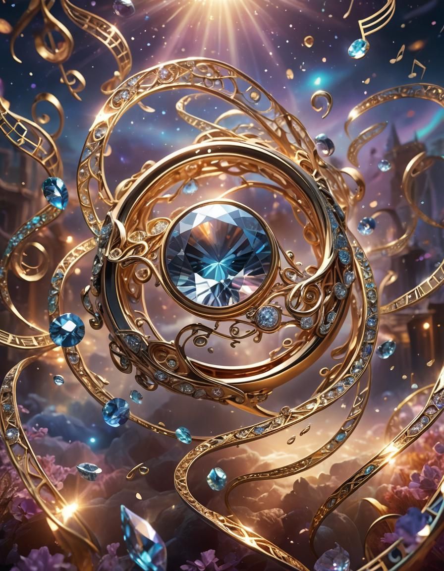 Diamond Ring and Musical Notes in Fantasy Art