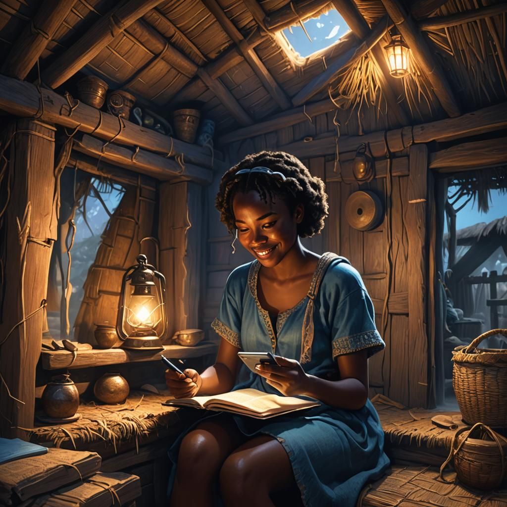 Young Girl Reading in Hut: Fantasy Concept Art