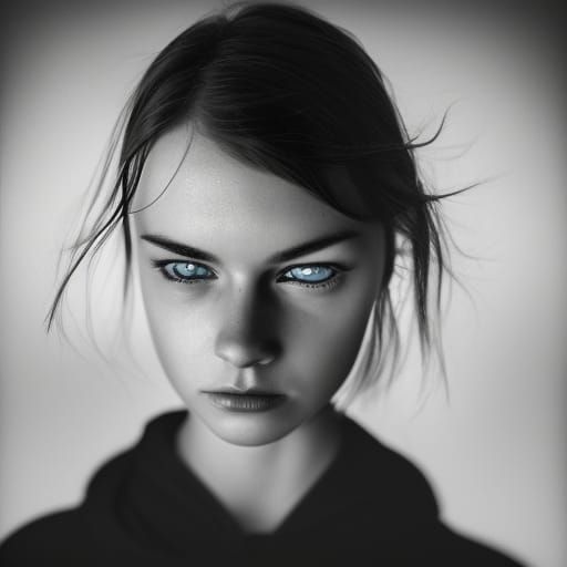 Beautiful Woman with Blue Eyes in Dark Fantasy Style
