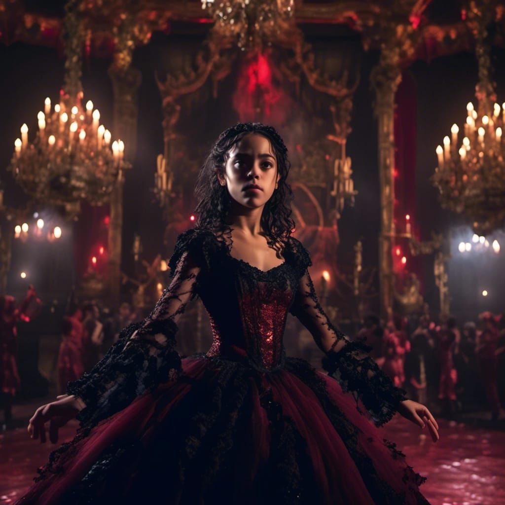 Jenna Ortega Dances Before a Devil, Hyperreal Portrait