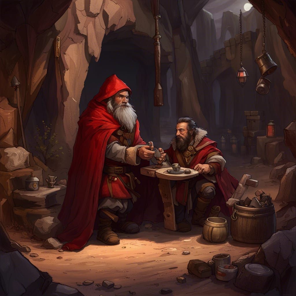 Dwarven Druid Trading in Abandoned Camp