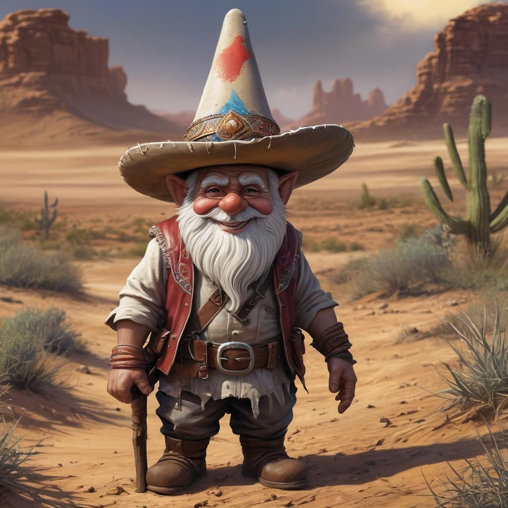 Happy Gnome in Desert Sombrero, Comic Book Art