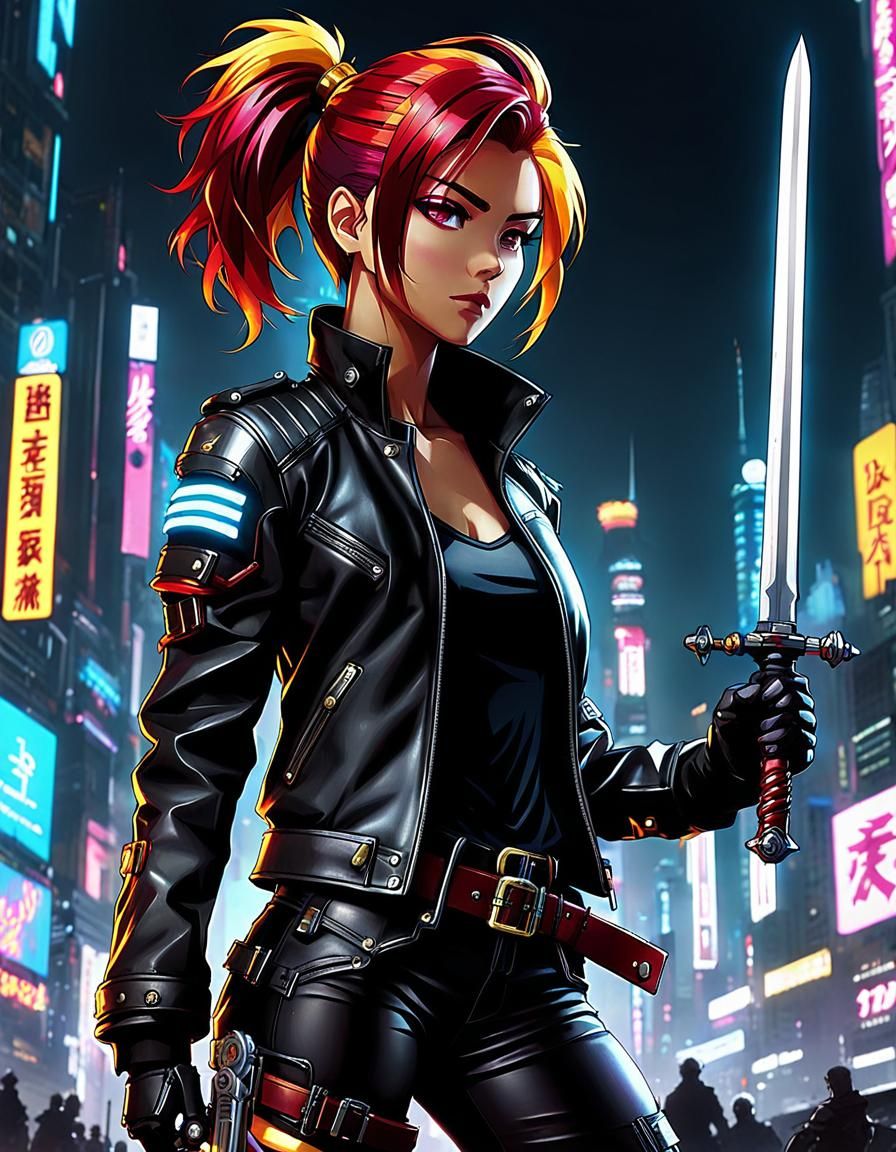 Sunset Shimmer in Cyberpunk Anime Style