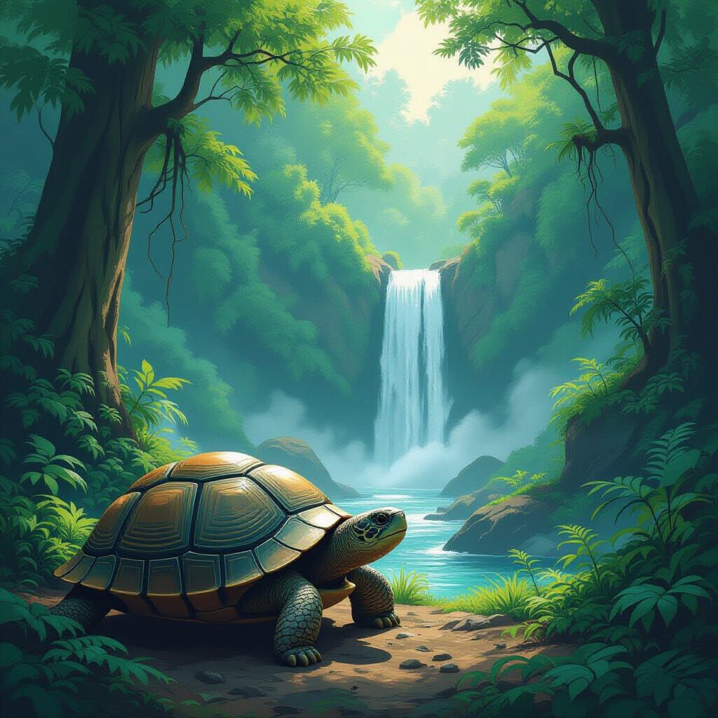 Forest Waterfall on Turtle Shell Landscape in Loish & Stalen...