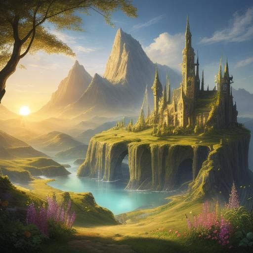 Surreal Sunlit Landscape Portrait with Fantasy Elements