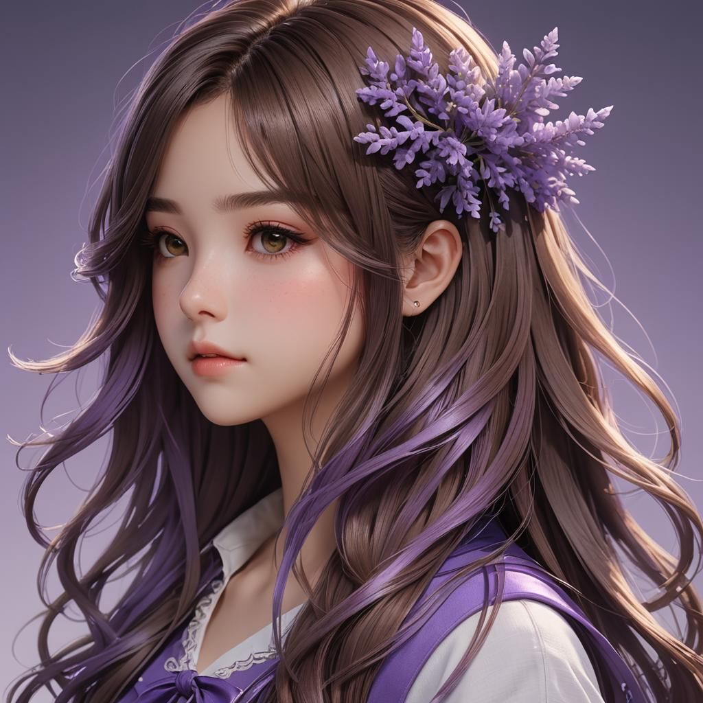 Anime Girl with Lavender Ombre Hair in 3D Style