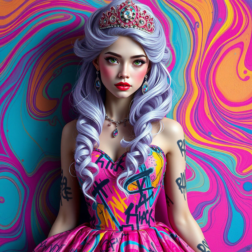 Princess Bubblegum in Graffiti Gown, Digital Art