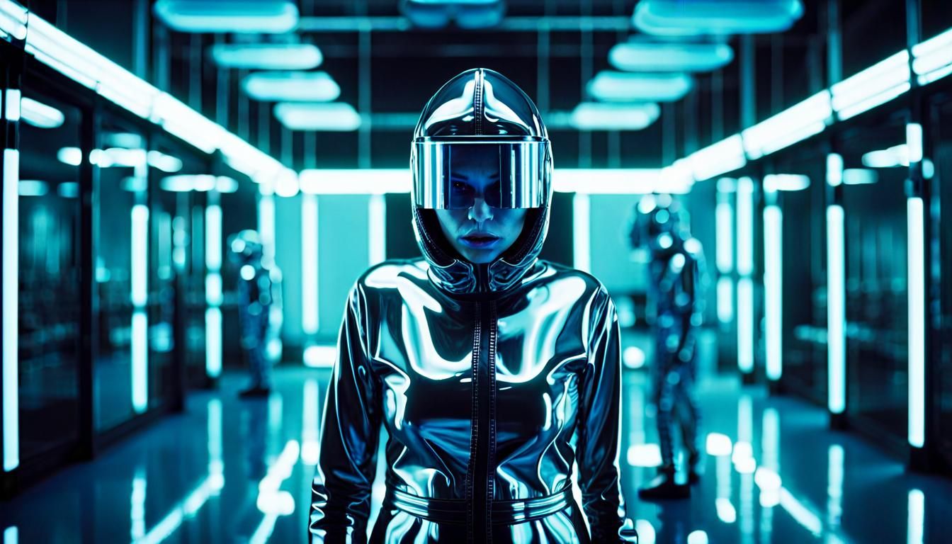 Woman in Reflective Suit in Futuristic Bio Lab