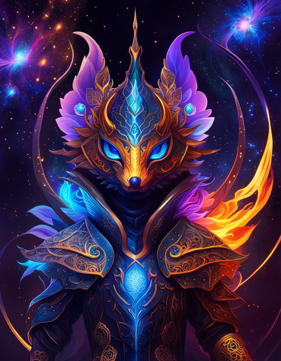 Flaming Space Jabberwocky in Aetherpunk Fantasy