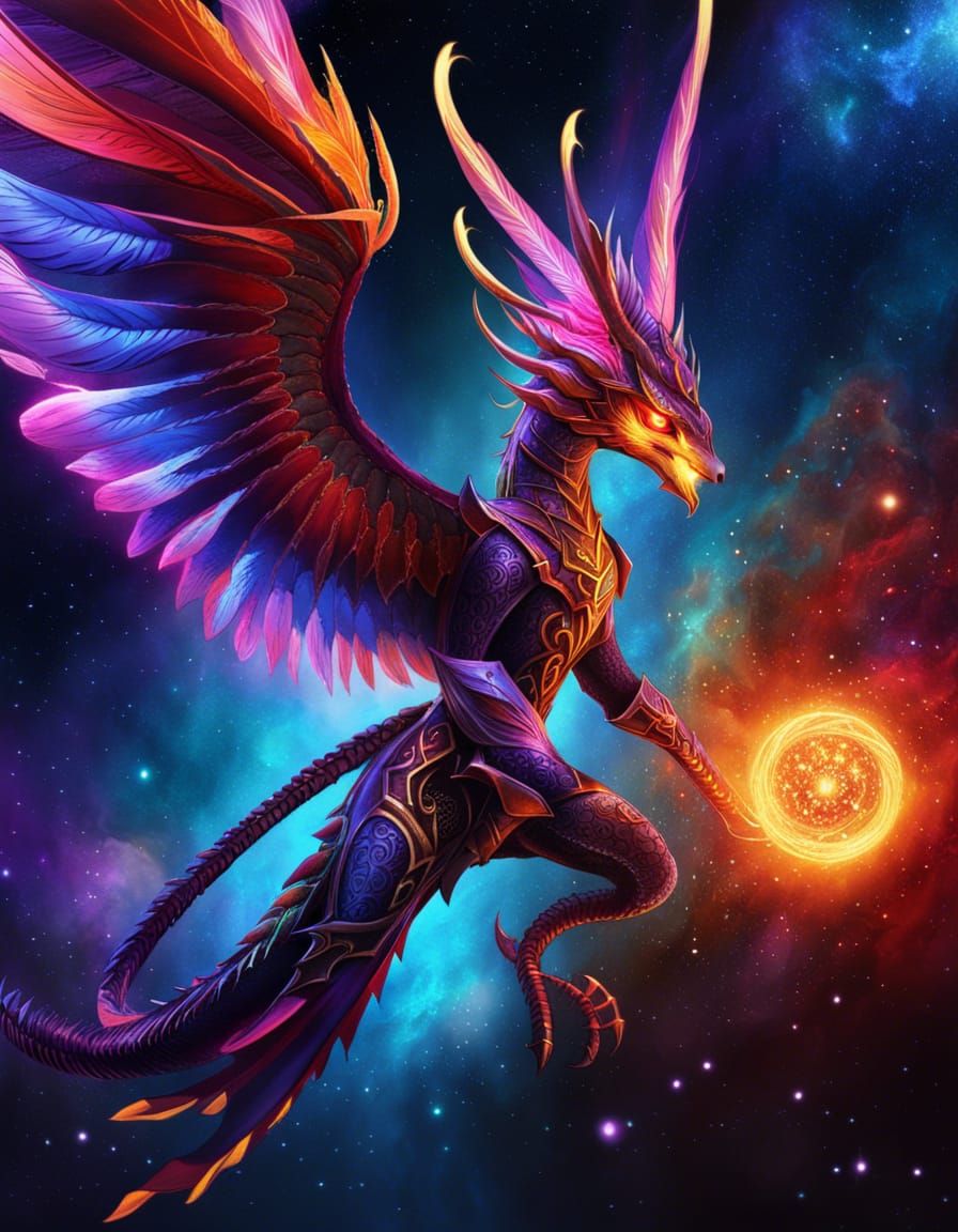 Flaming Space Jabberwocky in Aetherpunk Fantasy