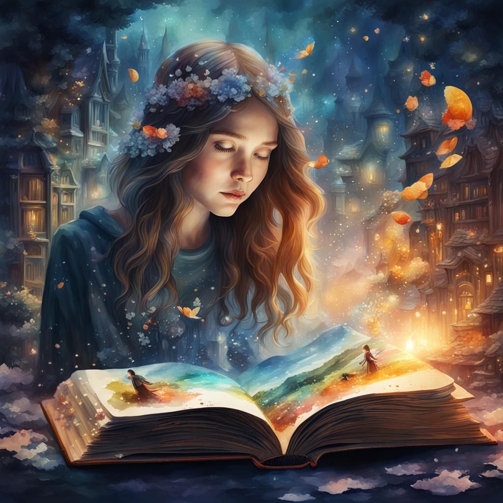 Watercolor Double Exposure: Girl's Fantasy Book