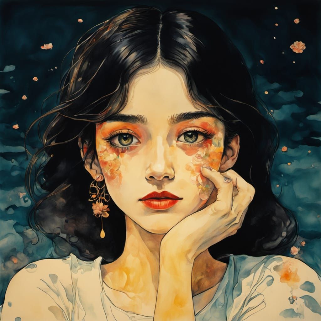 Woman at Waterfront in Art Nouveau Style