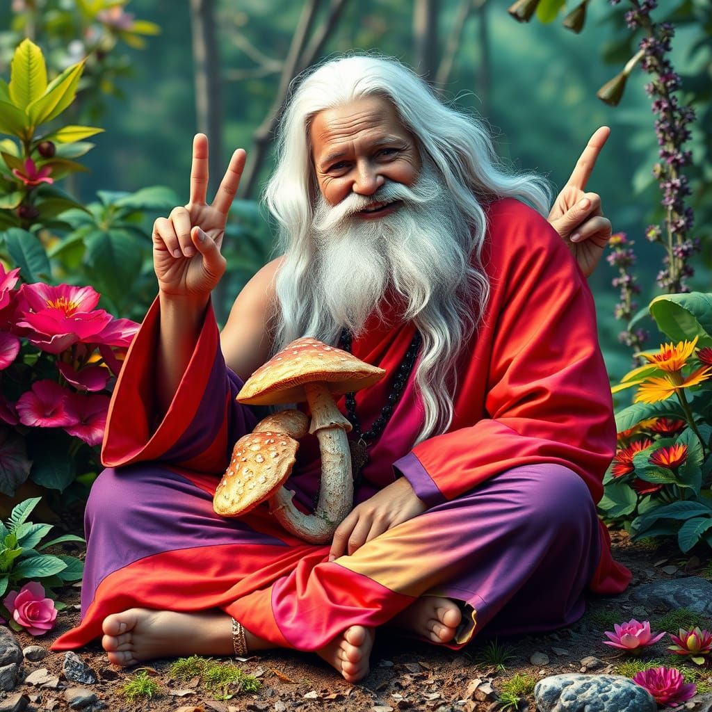 Ram Dass Peace Sign on Earth in Psychedelic Style