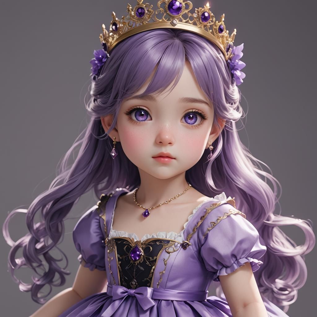 Anime Princess in Purple Dress, 3D Rendered Art