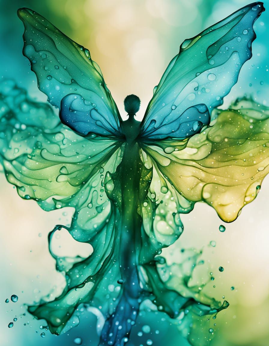 Ethereal Water Fairy in Vibrant Alcohol Ink Splash