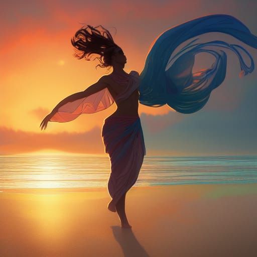 Sunrise Beach Dance: Hyperdetailed Splash Art