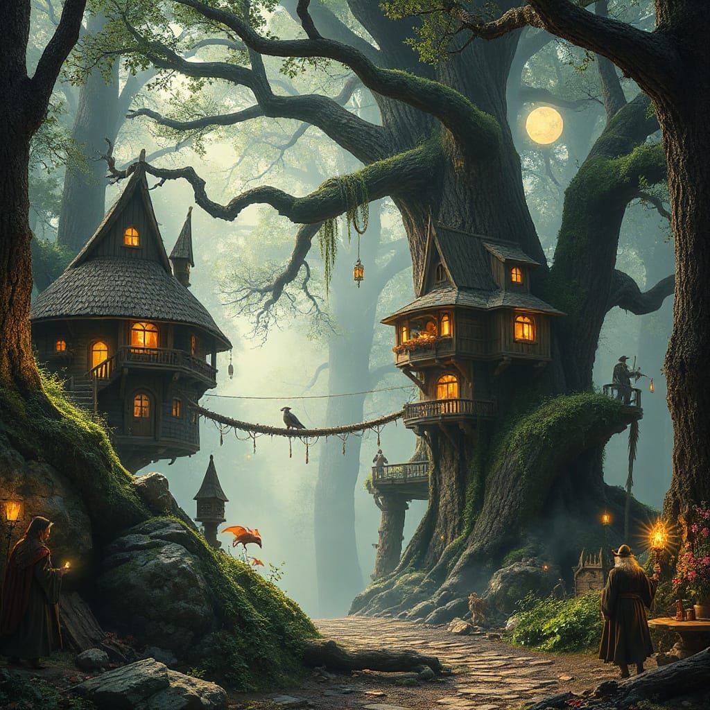 Enchanting Elven Village in Ancient Forest