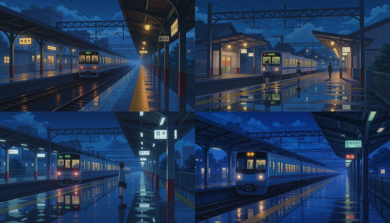 Anime Train Station at Night With Realistic Reflections