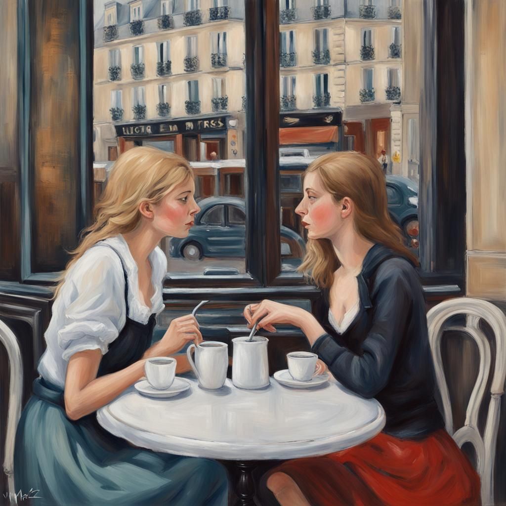 Parisian Bistro Scene in Fashion Illustration Style