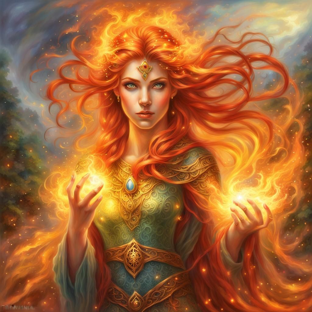 Surreal Flame Goddess in Ethereal Fantasy Style