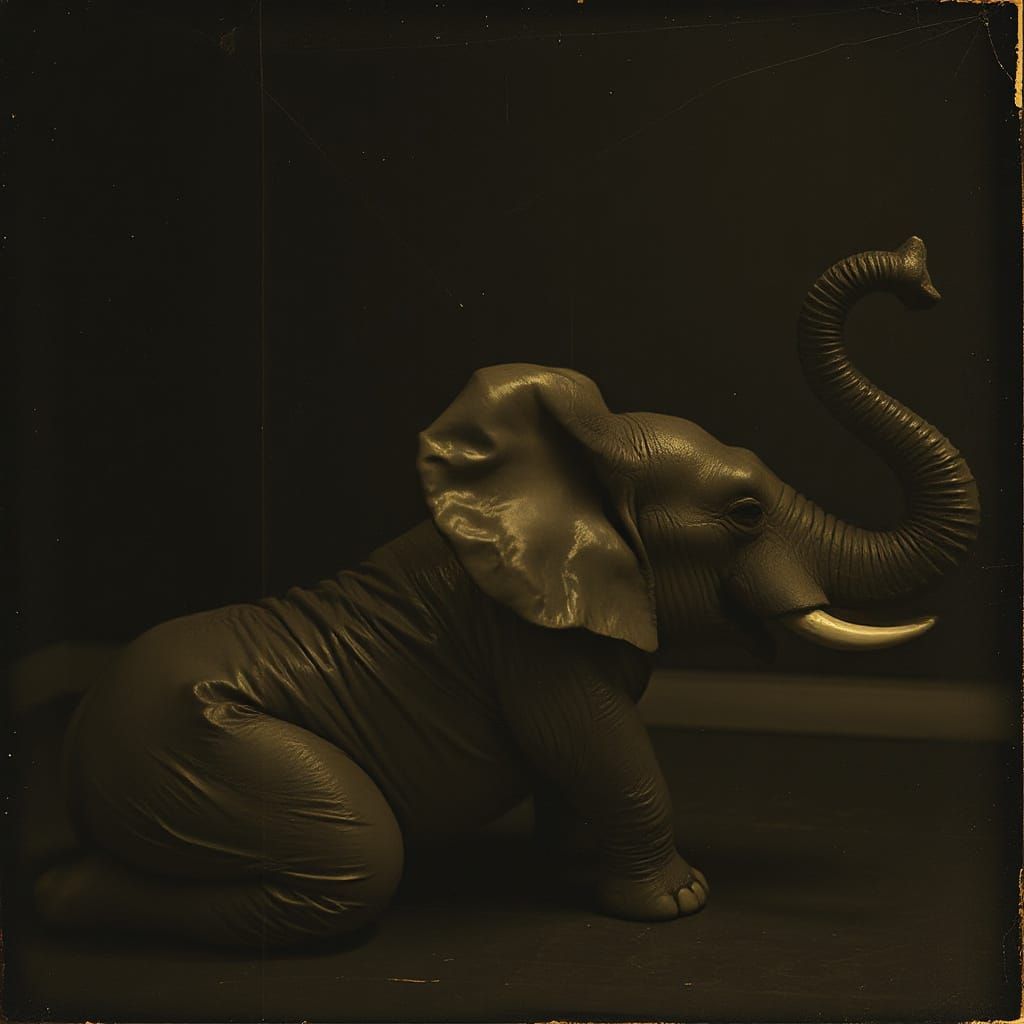 Gritty Elephant-Human Hybrid in Photogravure Style