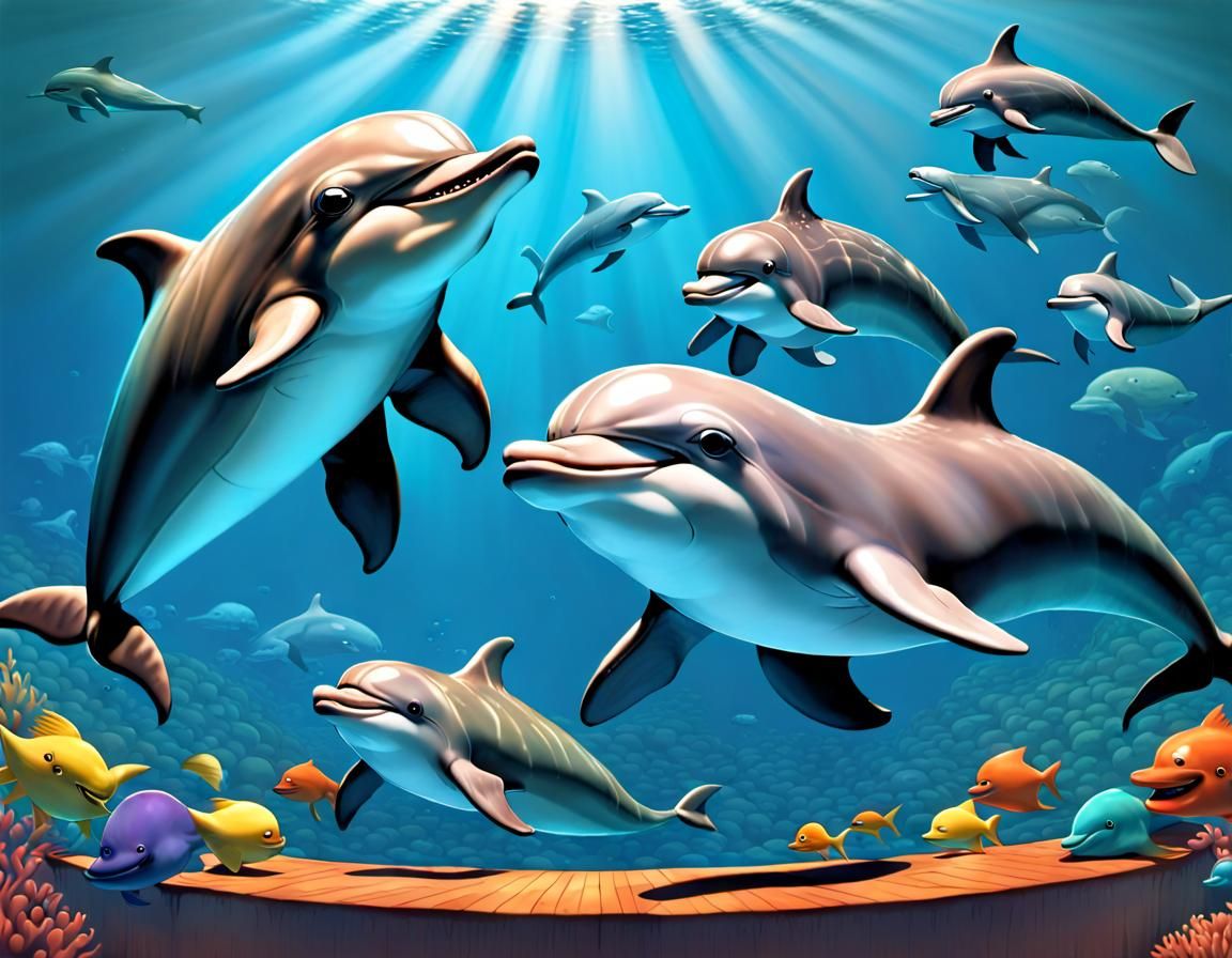 Dolphin Comedian: Underwater Stand-Up in Pixar Style