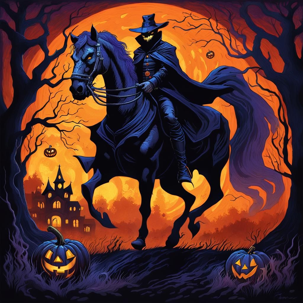Headless Horseman with Jack-o-Lantern in Dark Fantasy