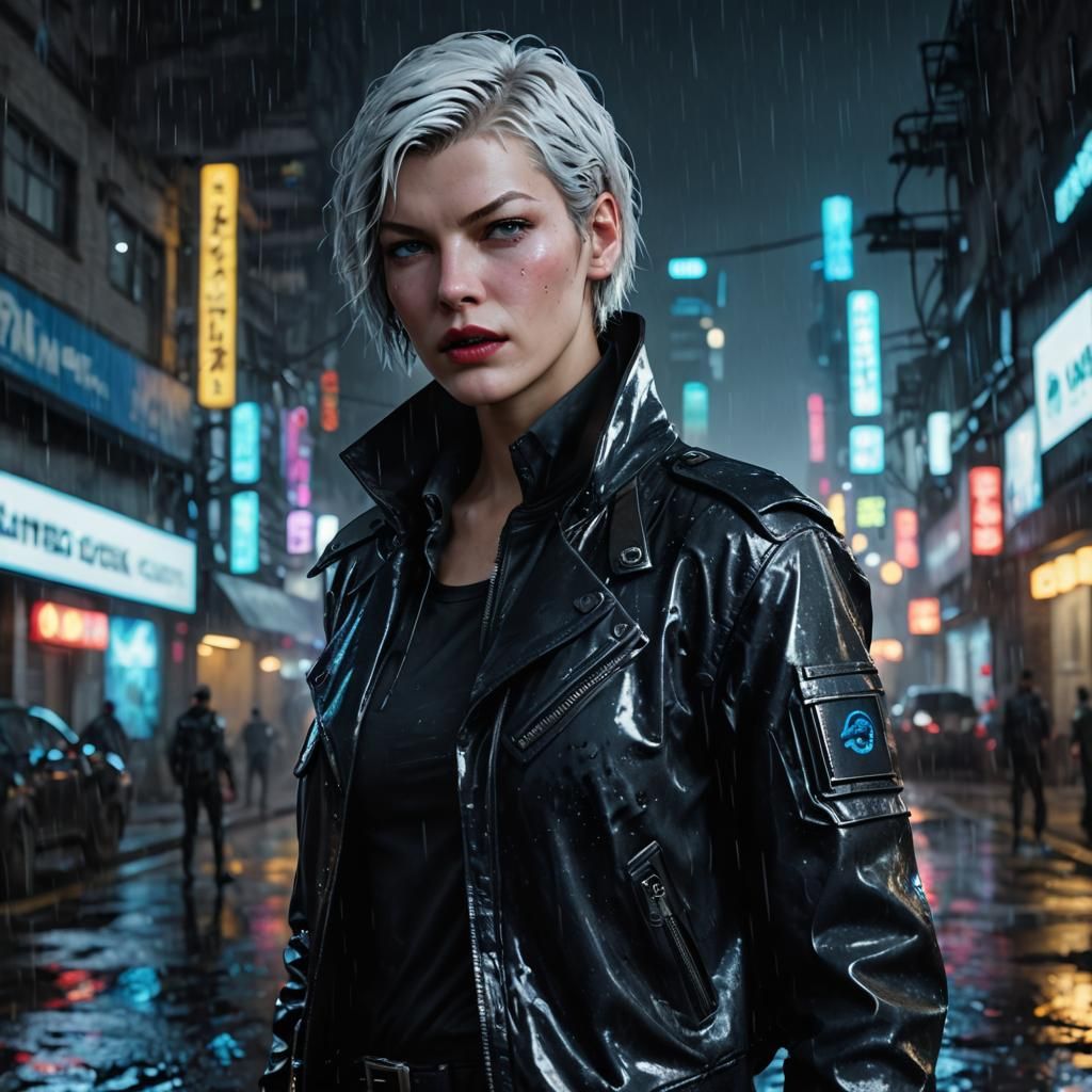 Milla jovovich, short wet white hair, black lipstick, white ...