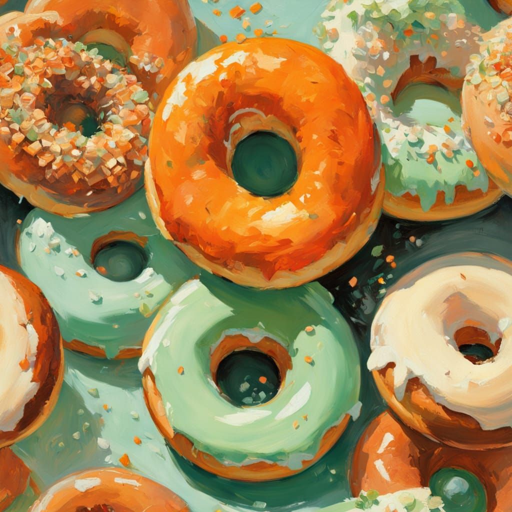 Giant Mint Orange Beige Doughnut Close Up