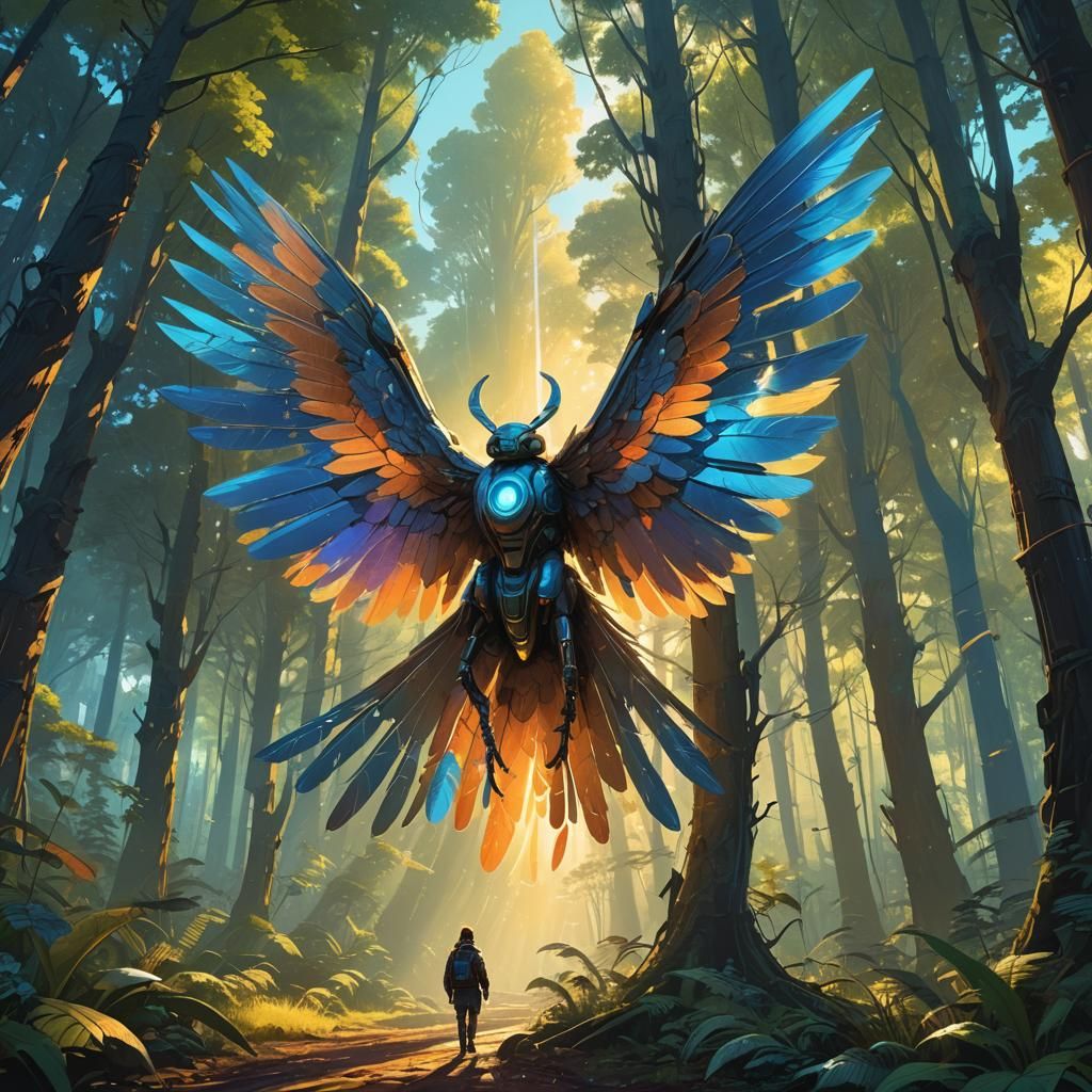Majestic Winged Being in Fantasy Landscape