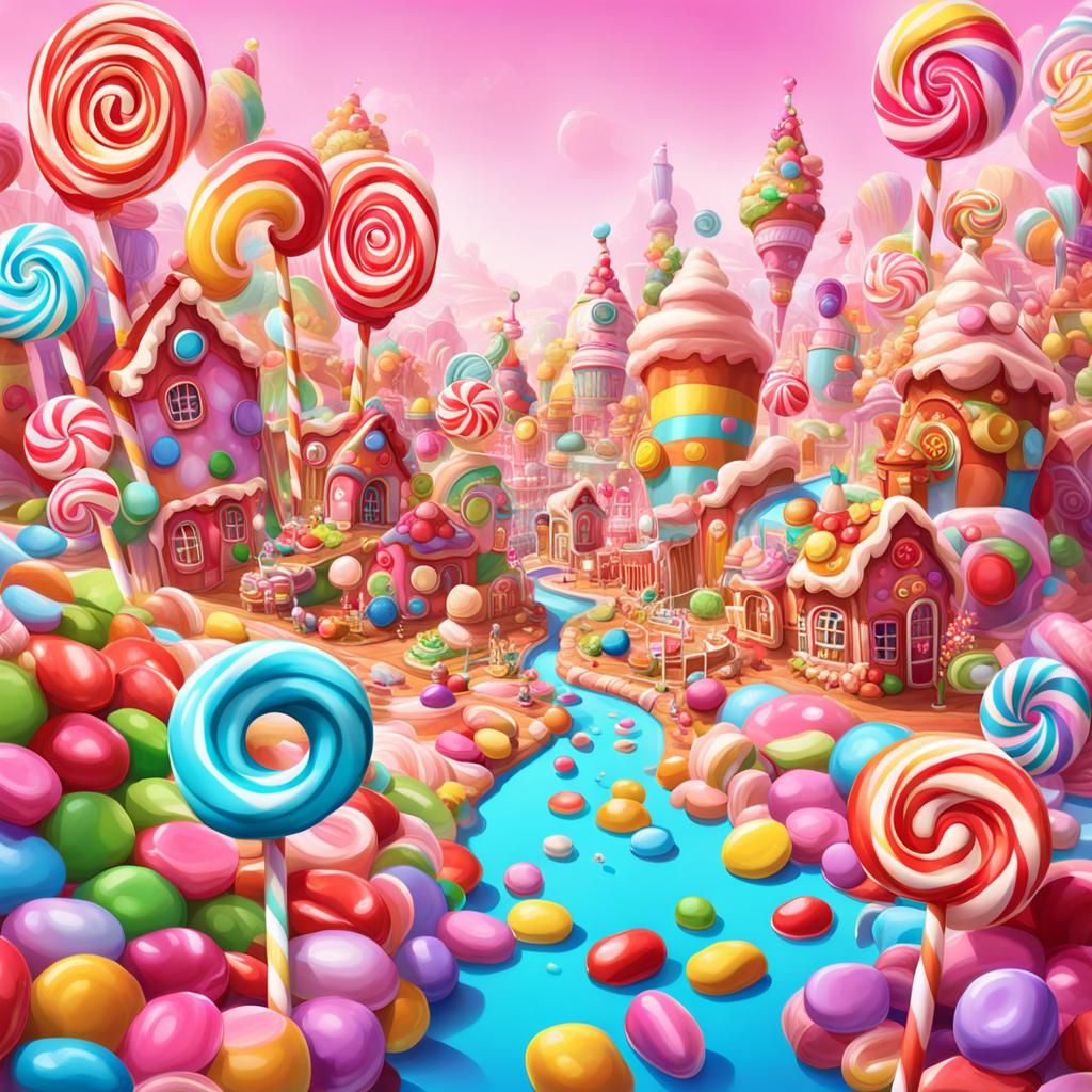 Colorful Candyland Digital Illustration in Cel-Shaded Style