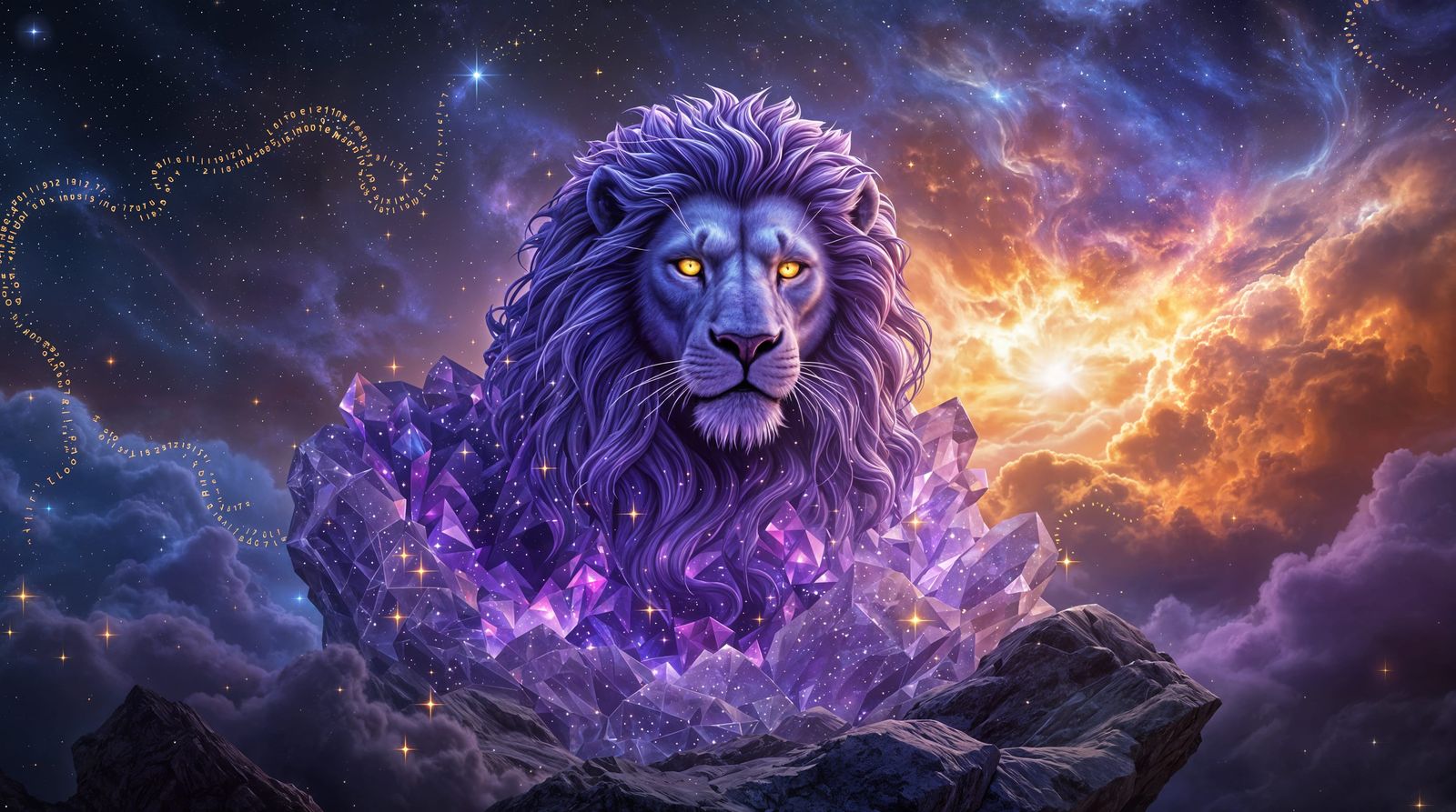 Majestic Amethyst Lion in Cosmic Dreamscape