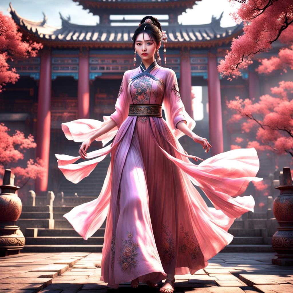 Girl Dancing in Ancient Chinese Dress: Fantasy Art