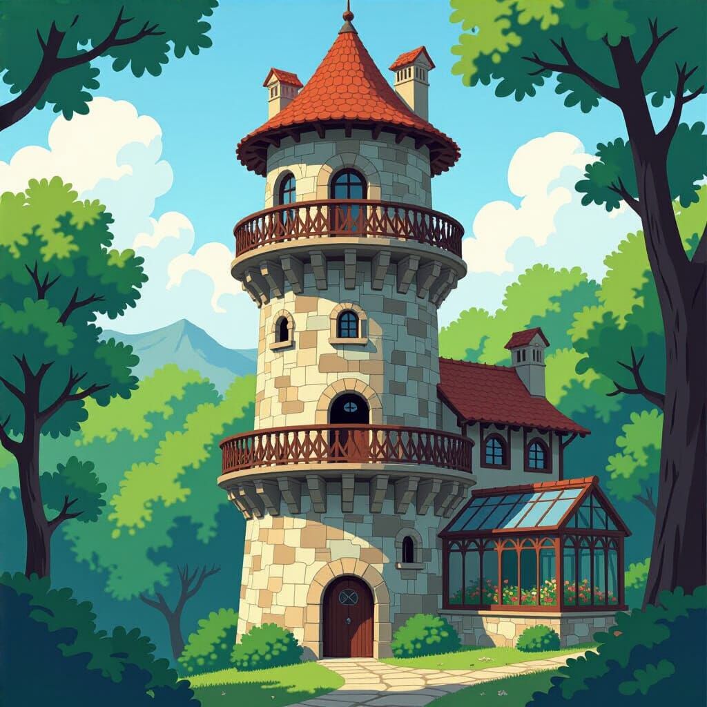 Medieval Tower in Dense Foliage, Architectural Fantasy