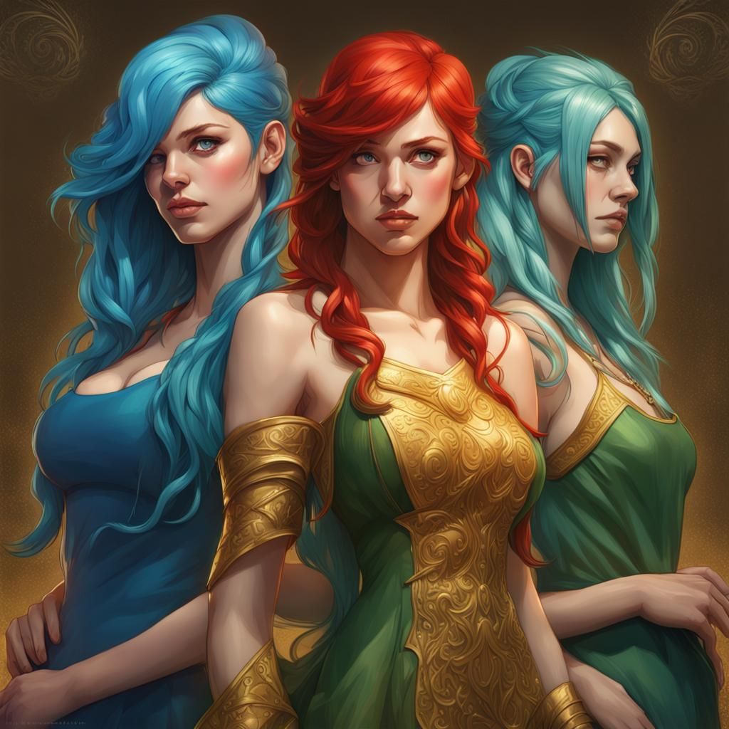 Colorful Girls Portrait in Hyperdetailed Digital Art Style
